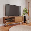 Ver imagem 1 de Rack Bancada Pés Madeira Nuro 160cm Porta Deslizante Mdf/mdp Tv até 60 Freijó G73 - Gran Belo