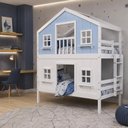 Ver imagem 2 de Beliche Casinha Dos Sonhos com Fechamento Inferior Branco em Madeira Maciça Branco | Azul Housin