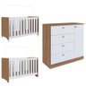 Kit Quarto Bebê Infantil Gêmeos Irmãos Conjunto 2 Berços 3 em 1 Rodízio Cômoda Marrom Madeira - 2