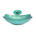 Ver imagem 1 de CUBA DE VIDRO OVAL CHANFRADA 51CM VERDE + VALVULA + TORNEIRA CASCATA