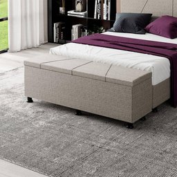 Baú Sapateira Estofada Casal Queen Size 160 Cm Júpiter Linho Skybox Cor Marrom - 1
