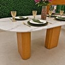 Ver imagem 4 de Mesa de Jantar Orgânica Cora 160x90 cm Base Dupla, Freijó- Mármore Branco Extra. Personal Art Design