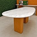 Ver imagem 3 de Mesa de Jantar Orgânica Cora 160x90 cm Base Dupla, Freijó- Mármore Branco Extra. Personal Art Design