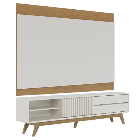 Painel para Tv 75 Pol Chile e Rack Bancada Itália C05 Off White Matte/freijó - Mpozenato