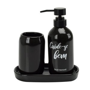 Kit Banheiro Lavabo 3 peças preto fosco Cuide-se Bem