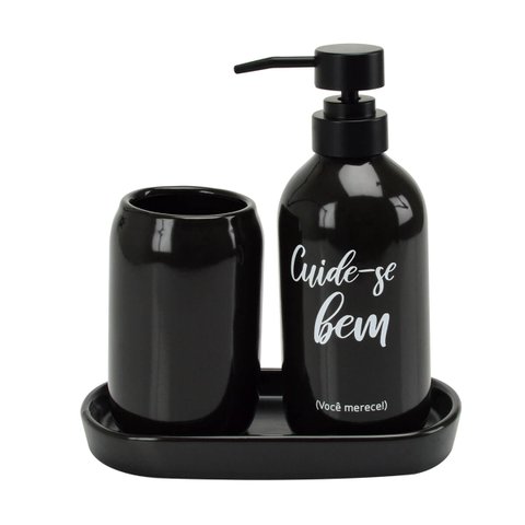 Kit Banheiro Lavabo 3 peças preto fosco Cuide-se Bem