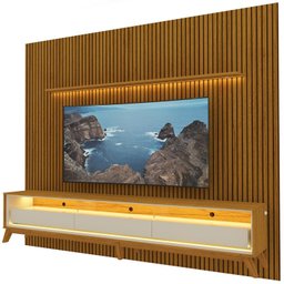 Rack com Painel para Tv até 85 Polegadas Led 3 Gavetas com Pés Madeira 270cm Requinte - 9 Rack com Painel para Tv até 85 Polegadas Led 3 Gavetas com Pés Madeira 270cm Requinte - 9