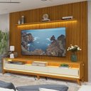 Ver imagem 2 de Rack com Painel para Tv até 85 Polegadas Led 3 Gavetas com Pés em Madeira Maciça 270cm Requinte