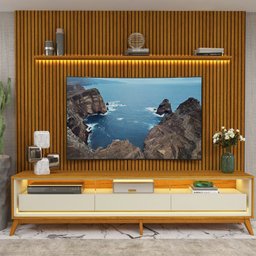 Rack com Painel para Tv até 85 Polegadas Led 3 Gavetas com Pés Madeira 270cm Requinte - 7 Rack com Painel para Tv até 85 Polegadas Led 3 Gavetas com Pés Madeira 270cm Requinte - 7