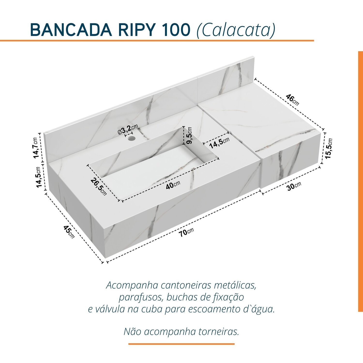 Bancada em Porcelanato 100cm com Cuba Esculpida Ripy - 4