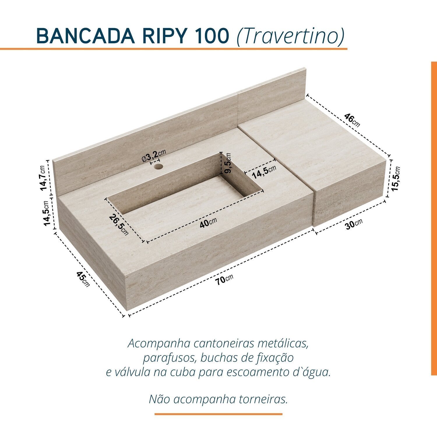 Bancada em Porcelanato 100cm com Cuba Esculpida Ripy - 4