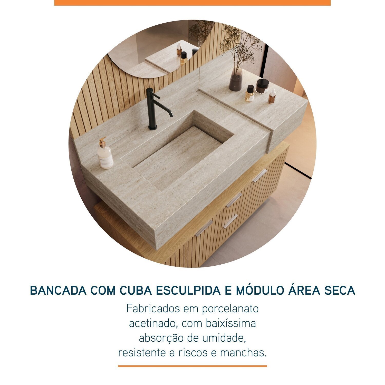 Bancada em Porcelanato 100cm com Cuba Esculpida Ripy - 2