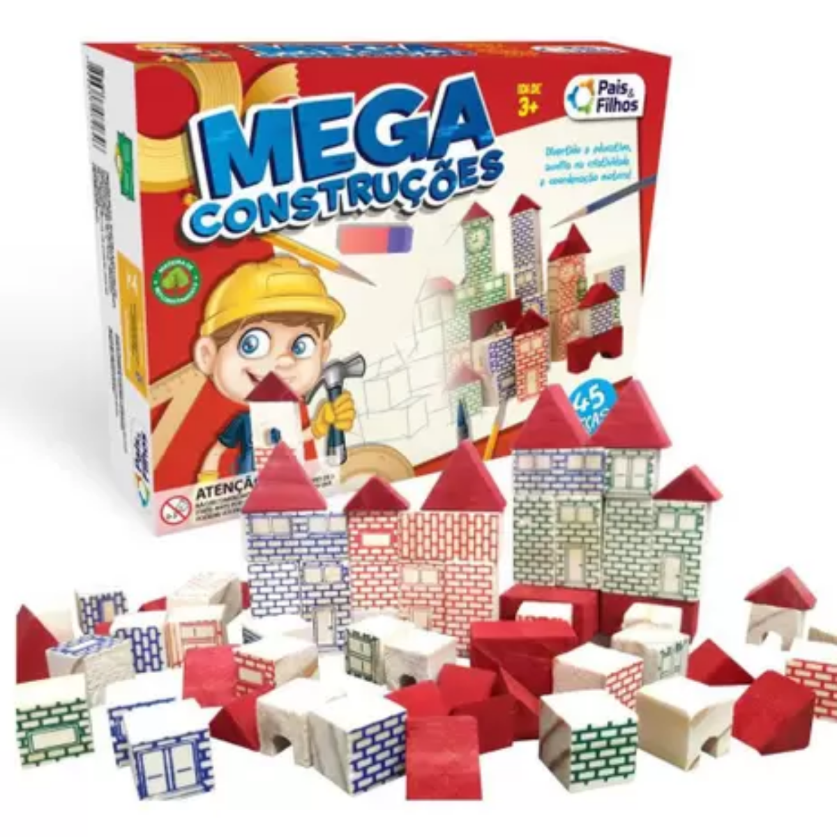 Blocos de Montar 45 Peças de Madeira Mega Construção de Brinquedo - 1