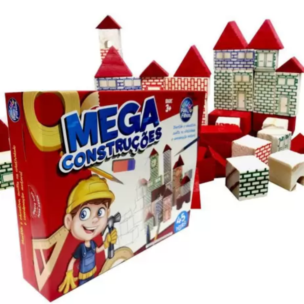 Blocos de Montar 45 Peças de Madeira Mega Construção de Brinquedo - 3