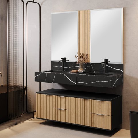 Bancada em Porcelanato 120cm com Cuba Esculpida Ripy Yescasa Preto/Black