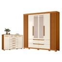 Ver imagem 1 de Guarda Roupa Casal Doble com Espelho 06 Portas e Cômoda Fontana 02 Portas e 07 Gavetas Cinamomo Off