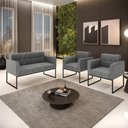 Ver mais imagens de Kit 1 Sofá Namoradeira e 2 Poltronas Linho Base Metálica Industrial Preto - D'Rossi Cor A26