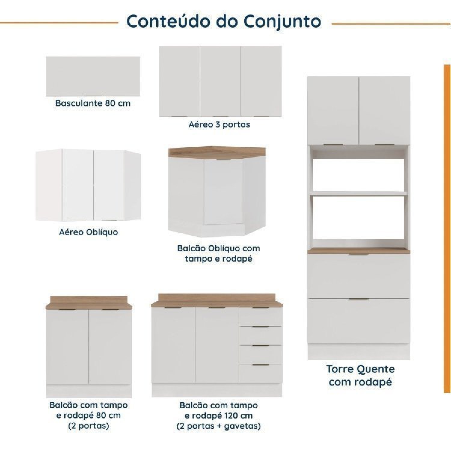 Cozinha Modulada 7 Peças com Tampo 3 Aéreos 3 Balcões e Torre Quente Ipanema Cabecasa Madeiramadeira - 4