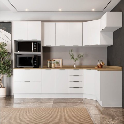 Cozinha Planejada 7 Peças 1 Tampo 3 Aéreos 3 Balcões e Torre Quente Ipanema CabeCasa MadeiraOriginals