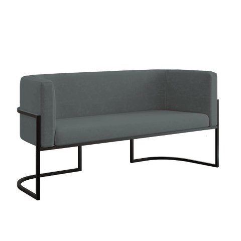Sofá 2 Lugares com Base de Metal Preto Reforçada Cinza