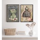 Ver imagem 2 de Kit 2 Quadros Vintage Moda- Vestido e Espartilho 33x24cm - com Vidro:madeira Preta