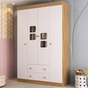 Ver imagem 1 de Guarda-roupa Infantil 122cm com Vidro 4 Portas e 2 Gavetas Brisa Multimóveis Mp4426 Madeirado/
