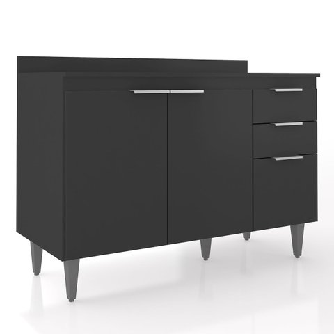 Balcão de Cozinha com Tampo 120cm Pérola Preto Z34 - Mpozenato