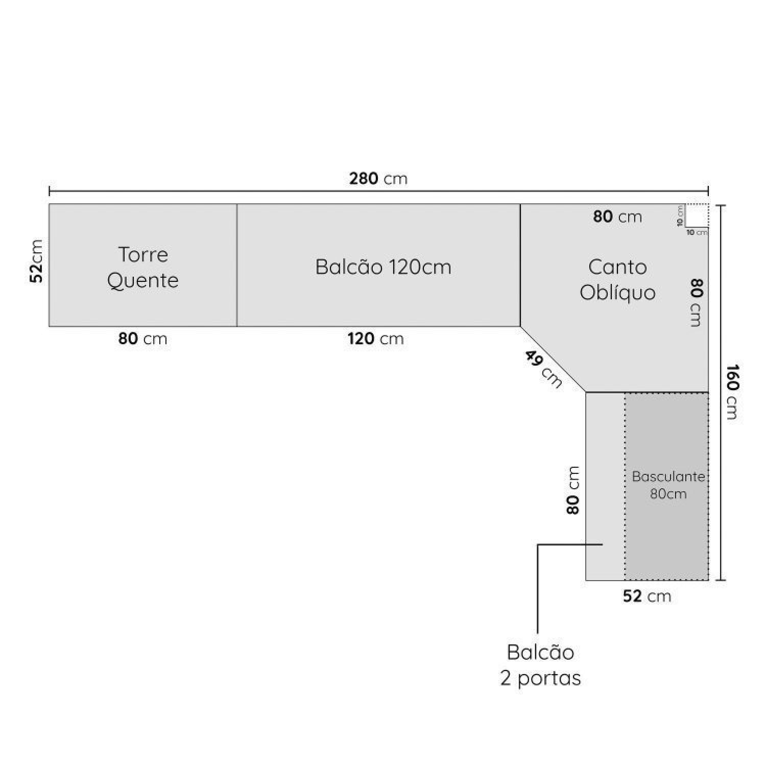 Cozinha Modulada 7 Peças com Tampo 3 Aéreos 3 Balcões e Torre Quente Ipanema Cabecasa Madeiramadeira - 3