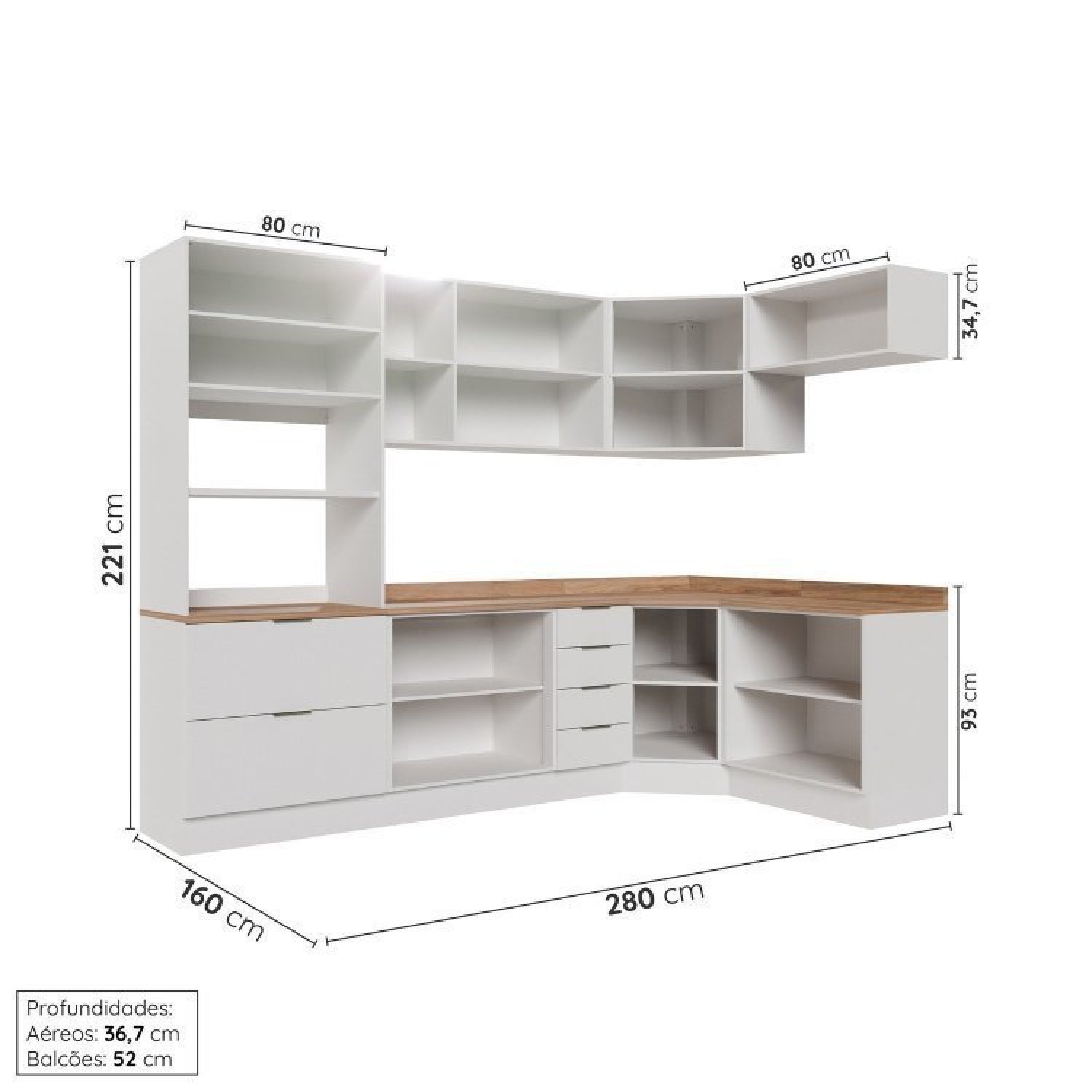 Cozinha Modulada 7 Peças com Tampo 3 Aéreos 3 Balcões e Torre Quente Ipanema Cabecasa Madeiramadeira - 5