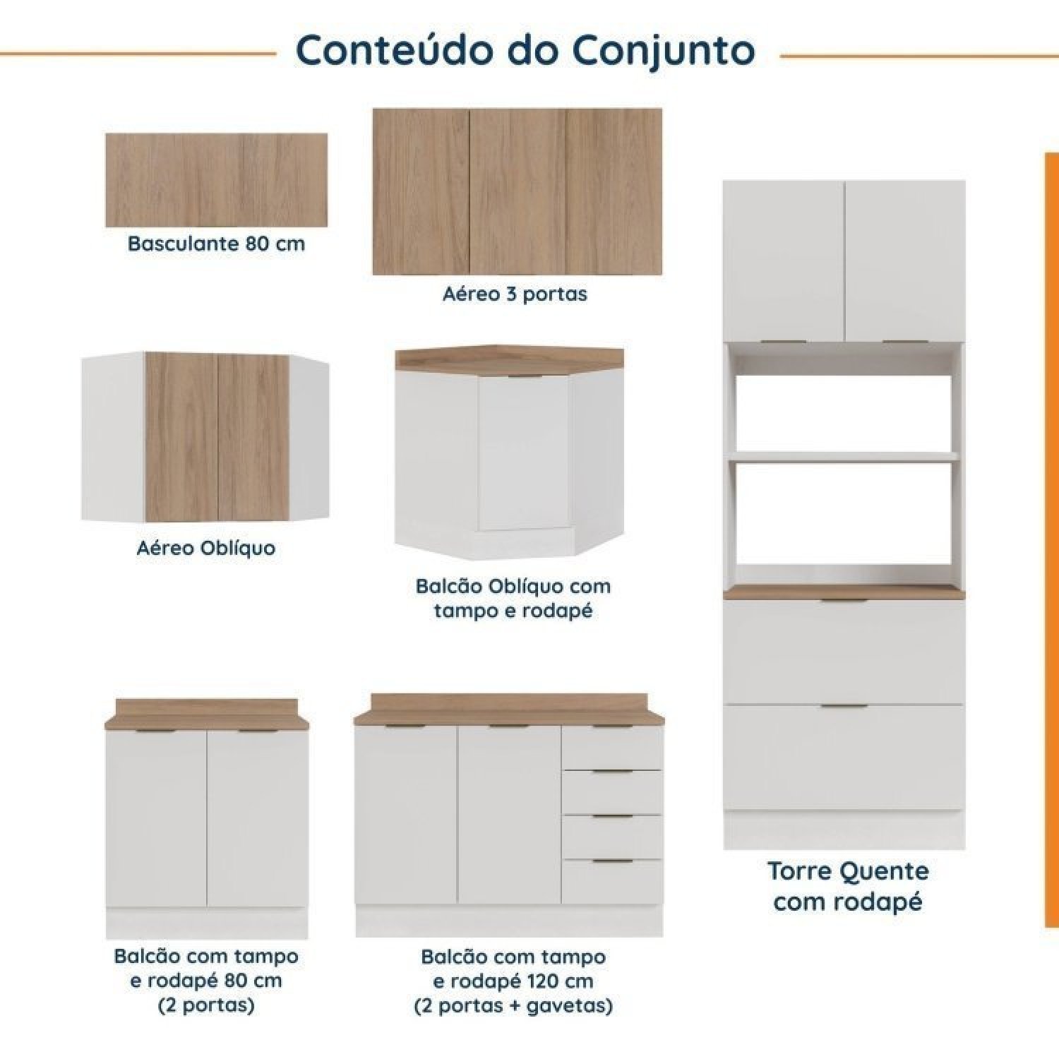 Cozinha Modulada 7 Peças com Tampo 3 Aéreos 3 Balcões e Torre Quente Ipanema Cabecasa Madeiramadeira - 4