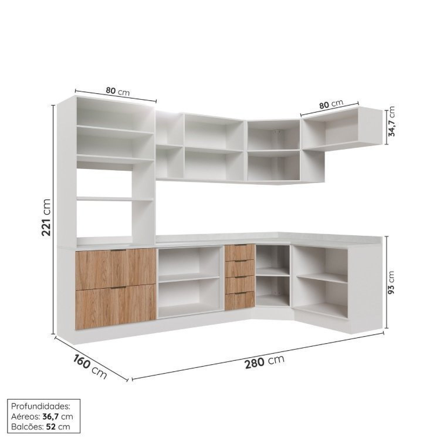 Cozinha Modulada 7 Peças com Tampo 3 Aéreos 3 Balcões e Torre Quente Ipanema Cabecasa Madeiramadeira - 5