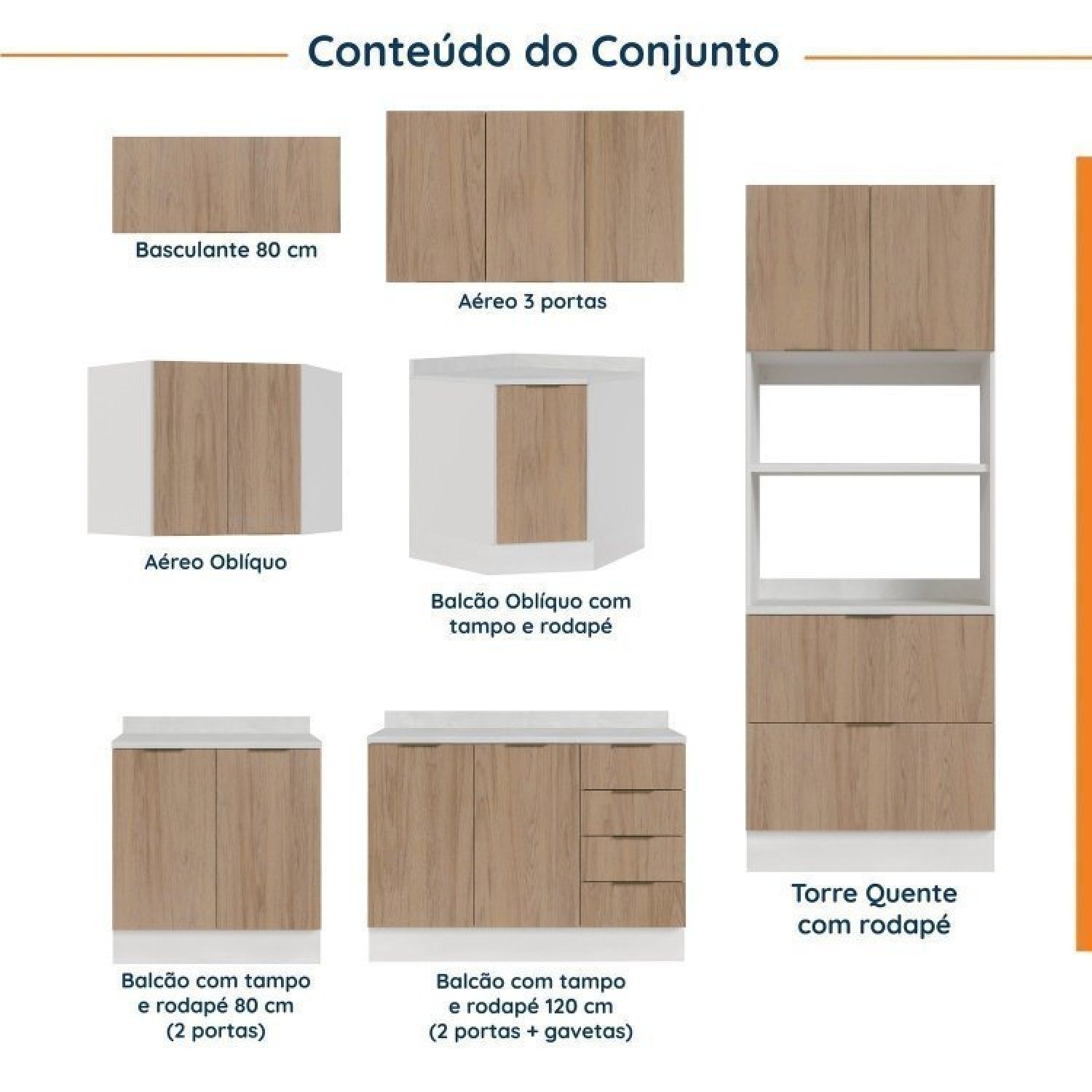 Cozinha Modulada 7 Peças com Tampo 3 Aéreos 3 Balcões e Torre Quente Ipanema Cabecasa Madeiramadeira - 4