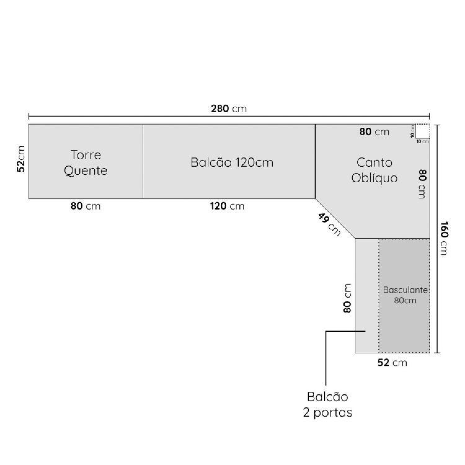 Cozinha Modulada 7 Peças com Tampo 3 Aéreos 3 Balcões e Torre Quente Ipanema Cabecasa Madeiramadeira - 3