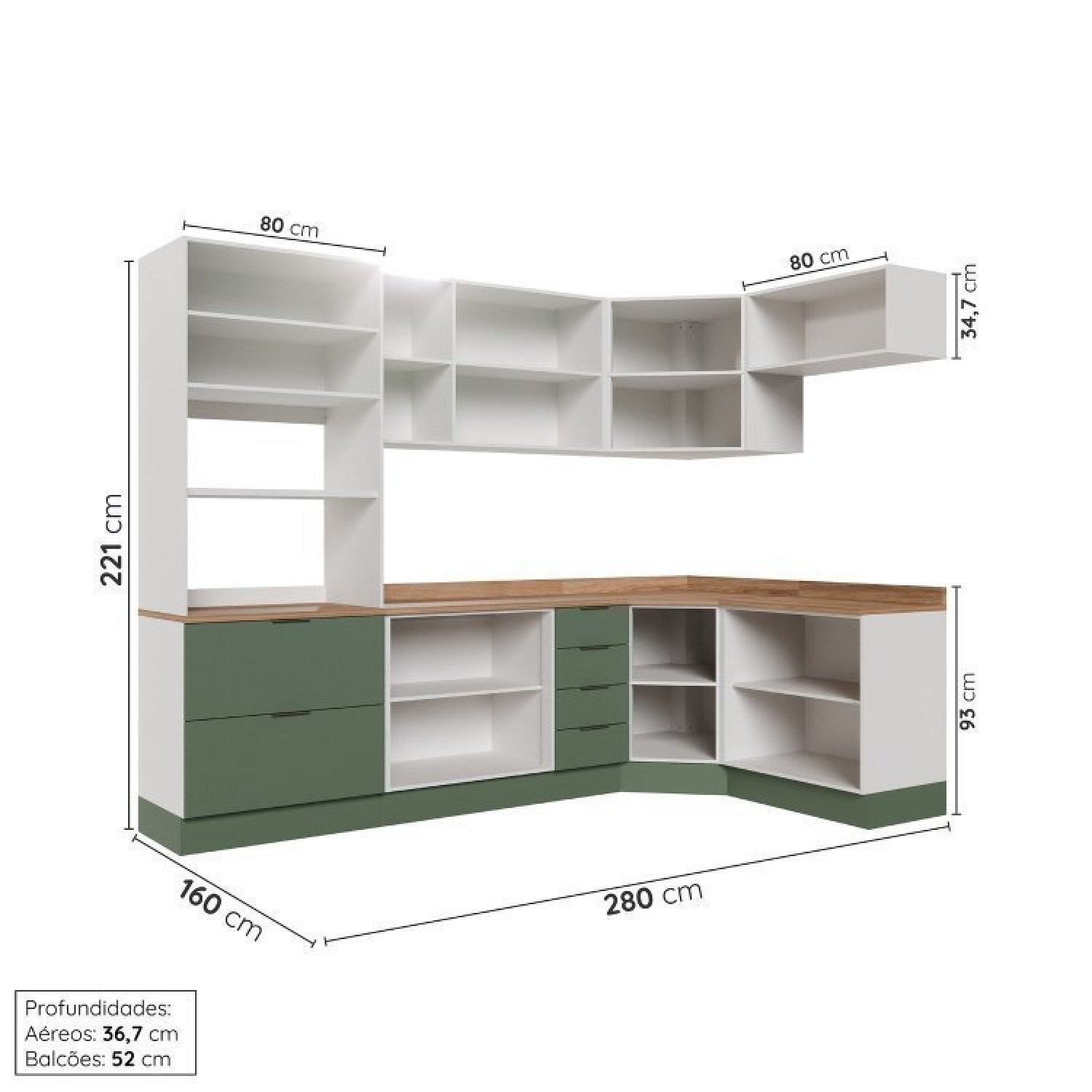 Cozinha Modulada 7 Peças com Tampo 3 Aéreos 3 Balcões e Torre Quente Ipanema Cabecasa Madeiramadeira - 5