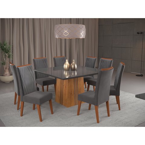 Mesa de Jantar Quadrada Monza com 8 Cadeiras Madeira Maciça Vegas