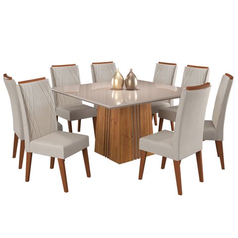 Mesa de Jantar Quadrada Monza com 8 Cadeiras Madeira Maciça Vegas