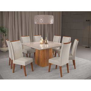Mesa de Jantar Quadrada Monza com 8 Cadeiras Madeira Maciça Vegas