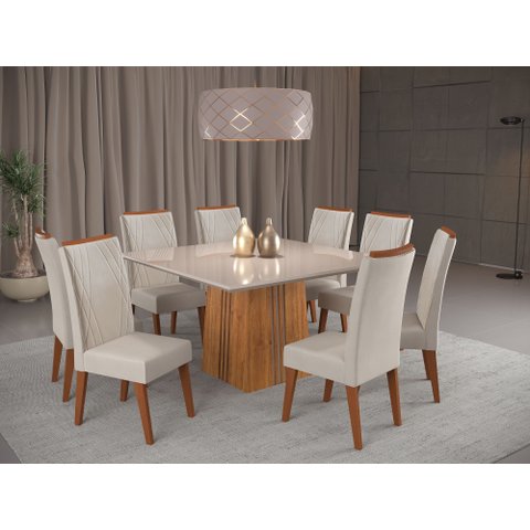 Mesa de Jantar Quadrada Monza com 8 Cadeiras Madeira Maciça Vegas