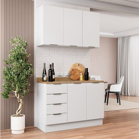 Cozinha Modulada 2 Peças com Tampo 1 Aéreo 3 Portas e 1 Balcão Pia Ipanema CabeCasa MadeiraOriginals