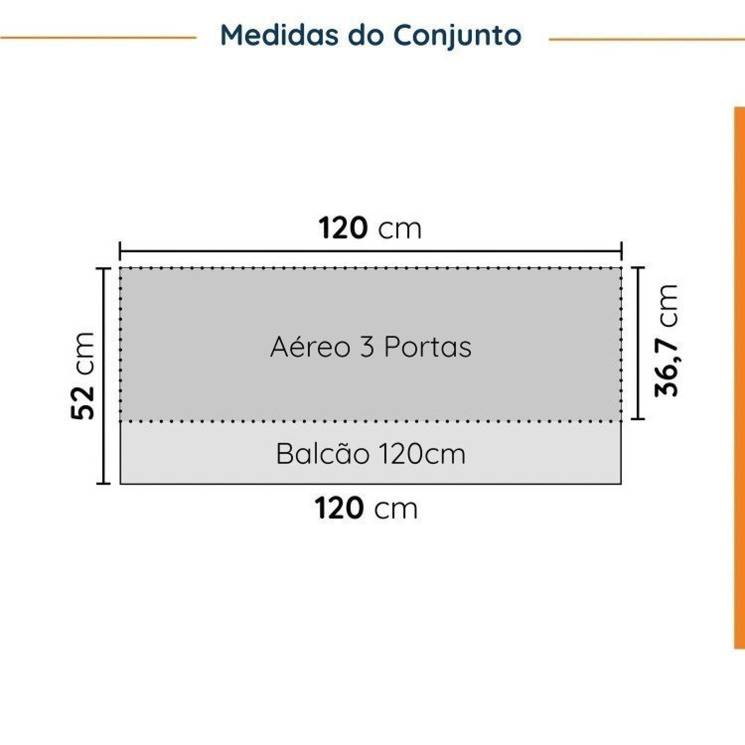 Cozinha Modulada 2 Peças com Tampo 1 Aéreo 3 Portas e 1 Balcão Pia Ipanema Cabecasa Madeiramadeira - 3