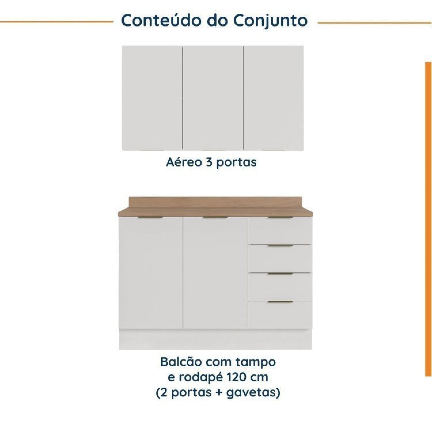 Cozinha Modulada 2 Peças com Tampo 1 Aéreo 3 Portas e 1 Balcão Pia Ipanema Cabecasa Madeiramadeira - 4