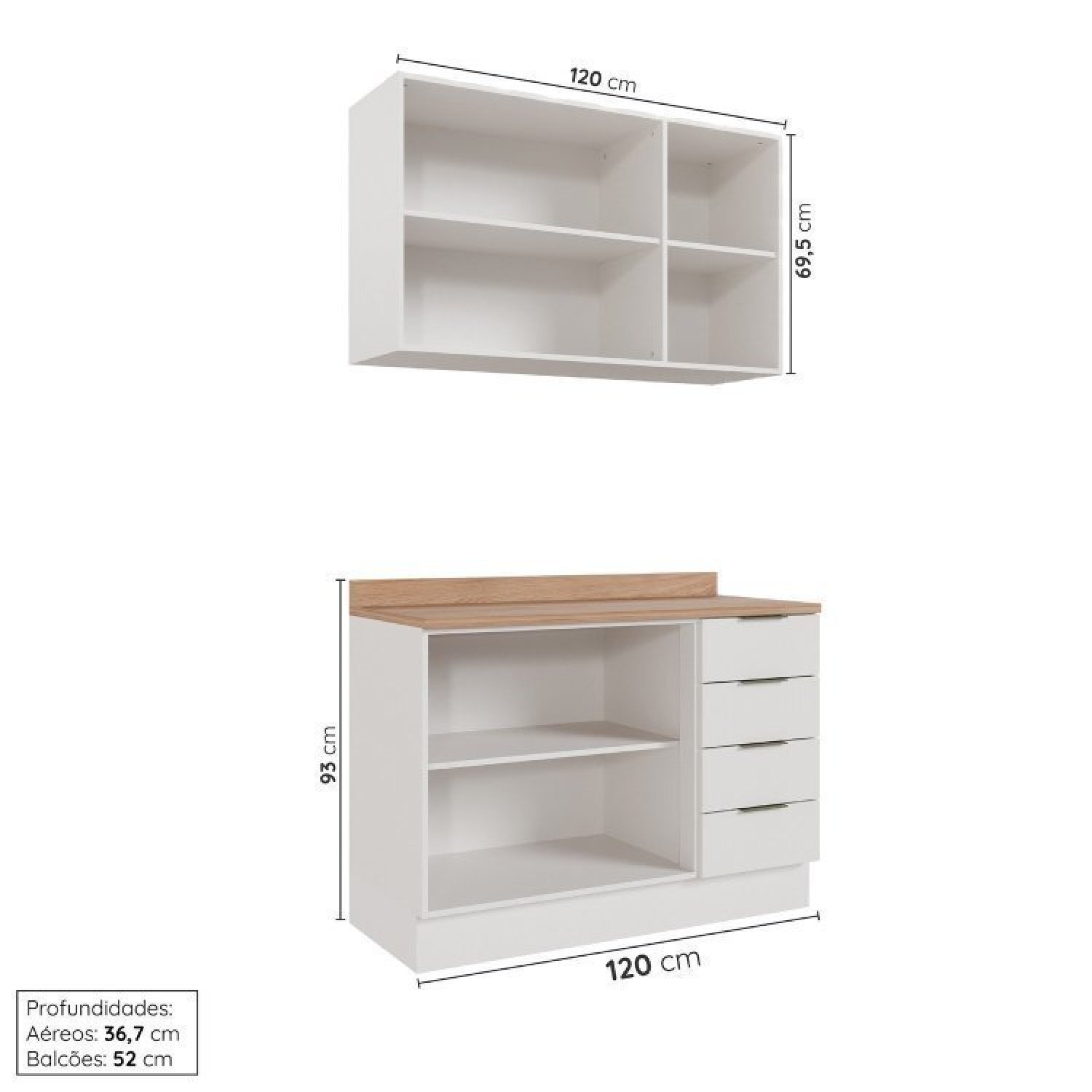 Cozinha Modulada 2 Peças com Tampo 1 Aéreo 3 Portas e 1 Balcão Pia Ipanema Cabecasa Madeiramadeira - 5