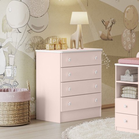 Cômoda de Bebê 4 Gavetas Doce Sonho 777 Rosa/Acetinado
