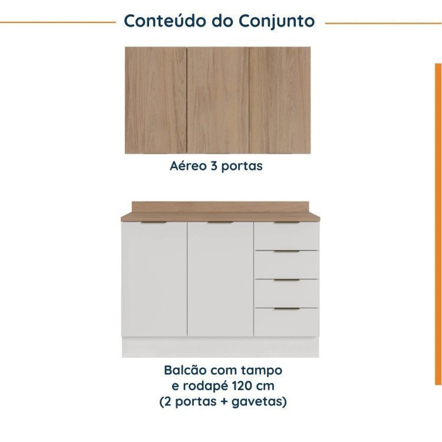 Cozinha Modulada 2 Peças com Tampo 1 Aéreo 3 Portas e 1 Balcão Pia Ipanema Cabecasa Madeiramadeira - 4