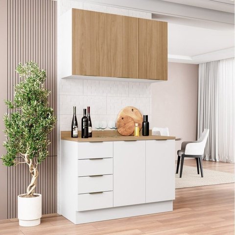 Cozinha Planejada 2 Peças com Tampo 1 Aéreo 3 Portas e 1 Balcão Pia Ipanema CabeCasa MadeiraOriginals