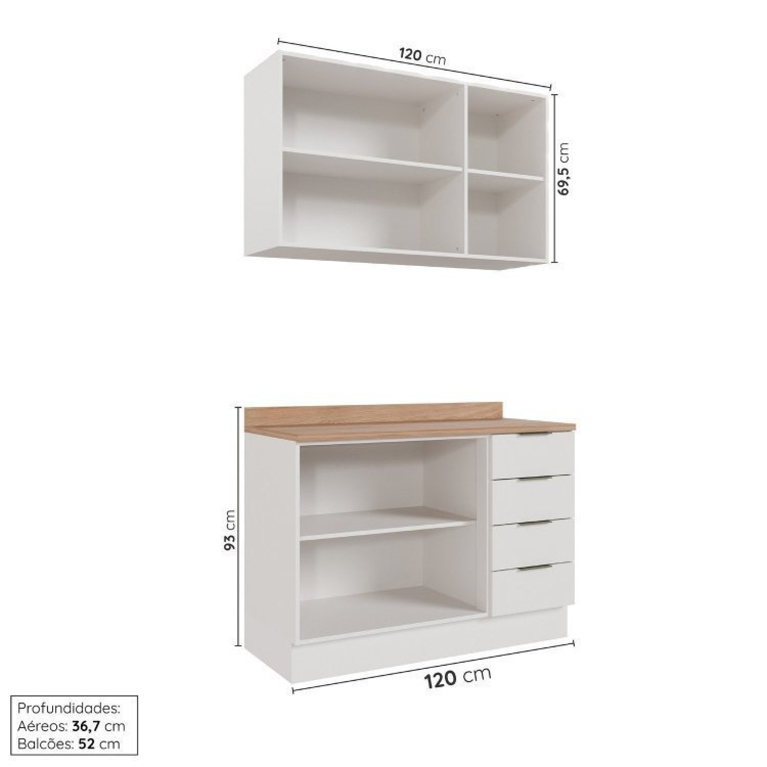 Cozinha Modulada 2 Peças com Tampo 1 Aéreo 3 Portas e 1 Balcão Pia Ipanema Cabecasa Madeiramadeira - 5