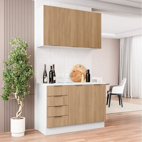 Cozinha Modulada 2 Peças com Tampo 1 Aéreo 3 Portas e 1 Balcão Pia Ipanema CabeCasa MadeiraOriginals