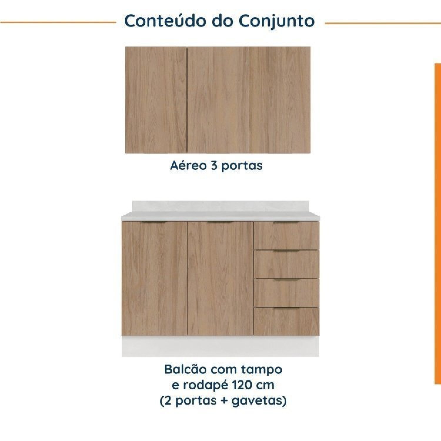 Cozinha Modulada 2 Peças com Tampo 1 Aéreo 3 Portas e 1 Balcão Pia Ipanema Cabecasa Madeiramadeira - 4