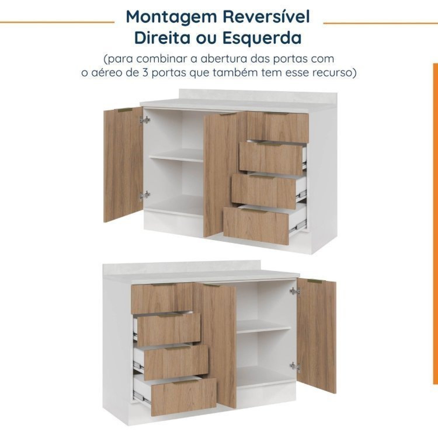 Cozinha Modulada 2 Peças com Tampo 1 Aéreo 3 Portas e 1 Balcão Pia Ipanema Cabecasa Madeiramadeira - 15