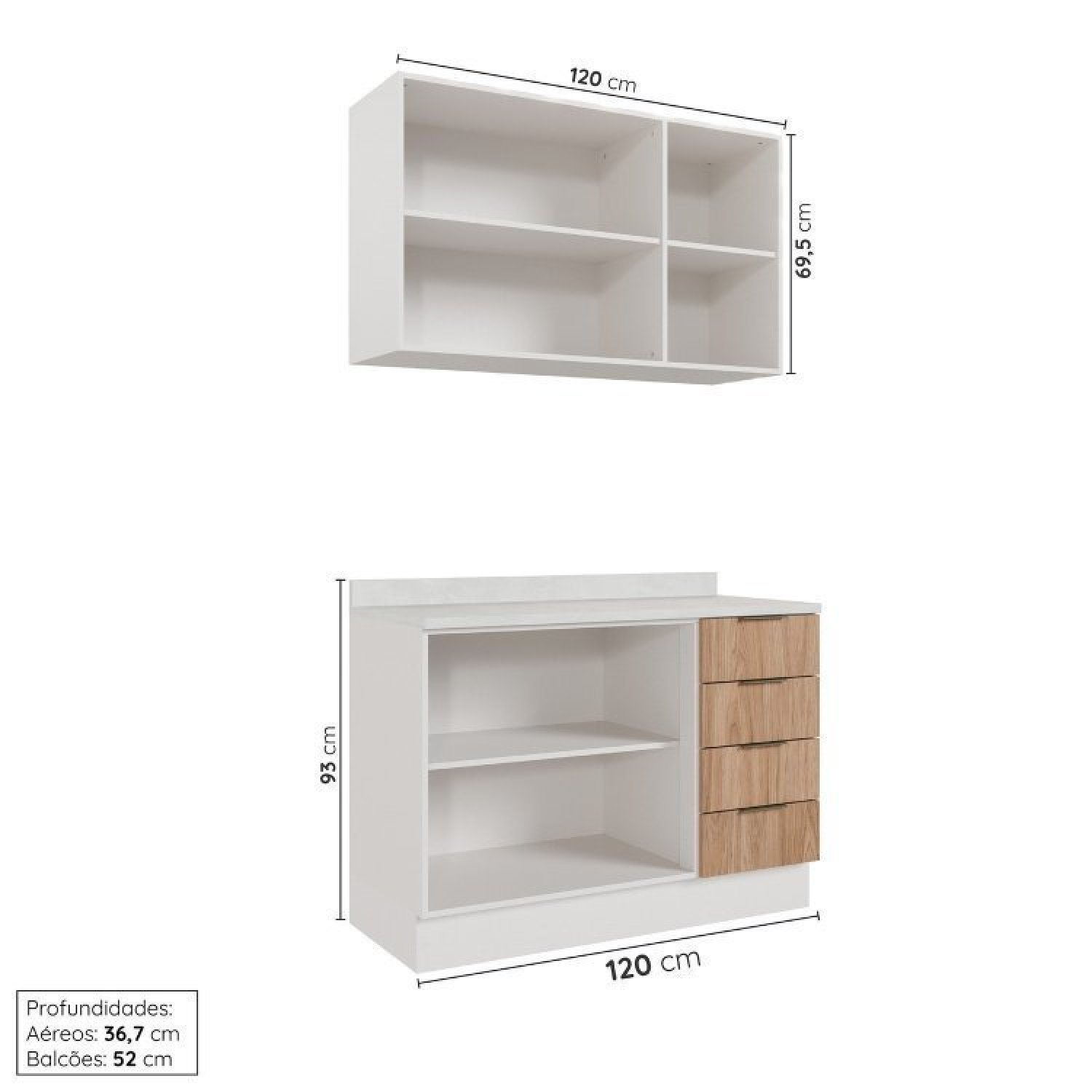 Cozinha Modulada 2 Peças com Tampo 1 Aéreo 3 Portas e 1 Balcão Pia Ipanema Cabecasa Madeiramadeira - 5